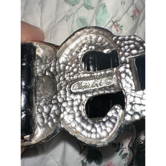 VINTAGE ALEXIS KIRK DESIGNER ALLIGATOR GOLD SILVER BUCKLE ADJUSTABLE SIZE BELT main image 3